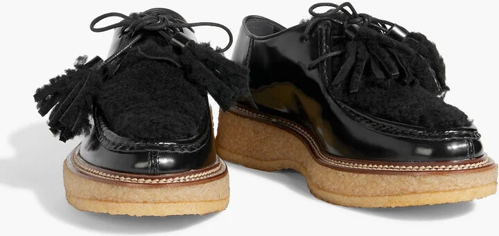Tasseled shearling and glossed-leather loafers - Image 2