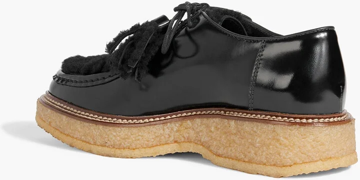 Tasseled shearling and glossed-leather loafers - Image 3
