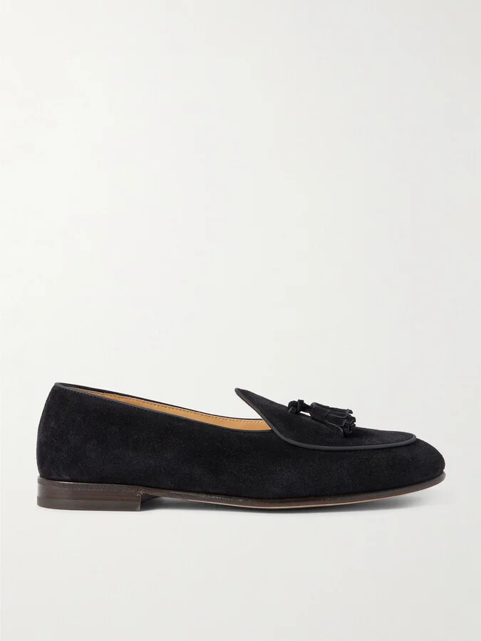 Tasselled Leather-Trimmed Suede Loafers