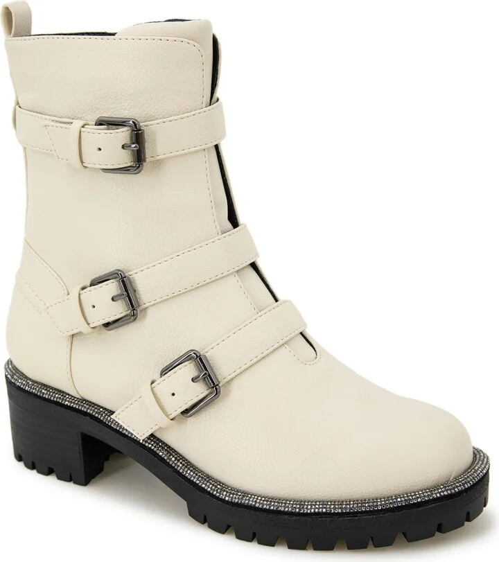 Tate Biker Jewel Womens Glitter Lug Sole Block Heels