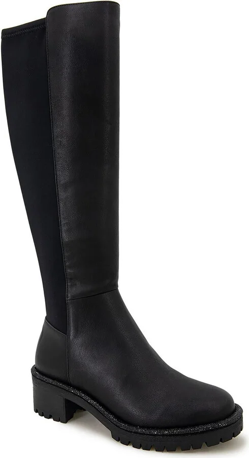 Tate Jewel Stretch Womens Block Heel Side Zip Knee-High Boots