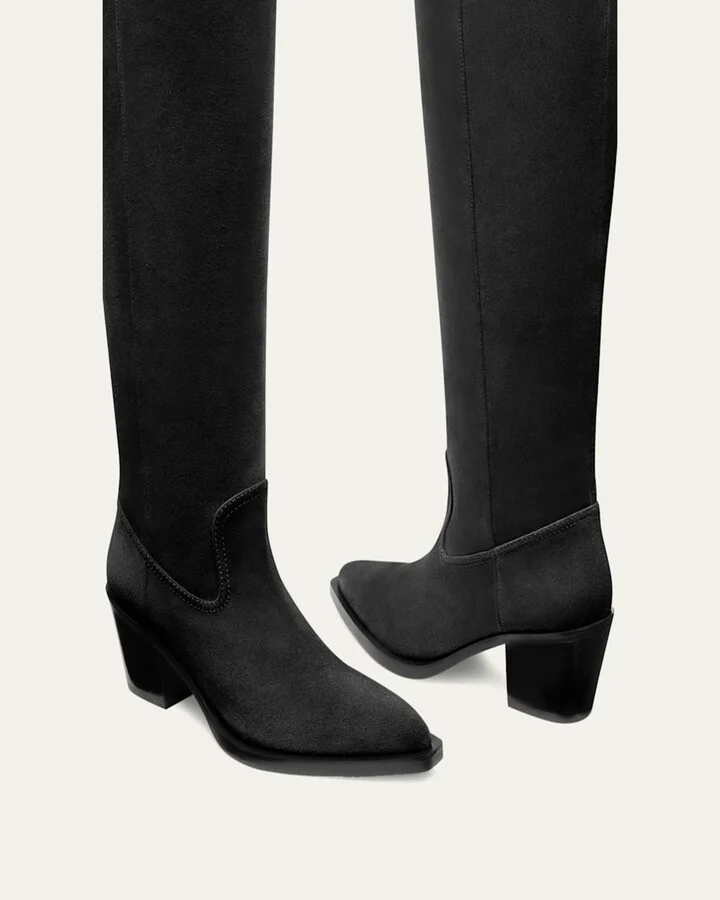 Tate Knee-High Pointed Suede Boots - Image 4