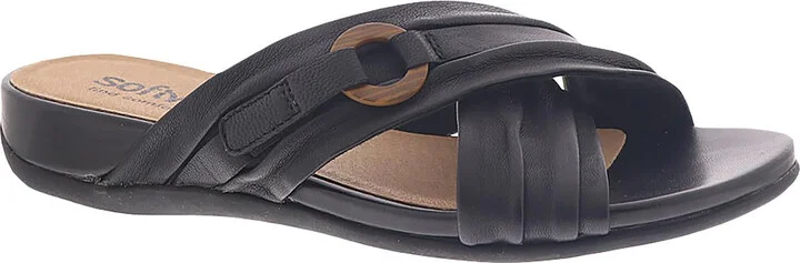 Taza Womens Leather Open Toe Slide Sandals