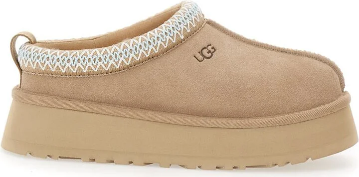 'Tazz' Beige Sabot With Embossed Logo In Suede Woman