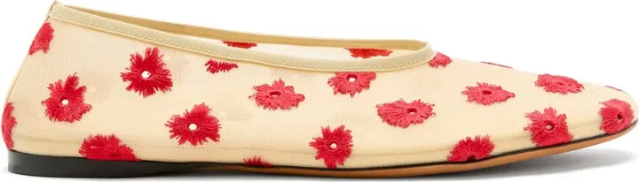 Tee floral-embroidered ballet flats