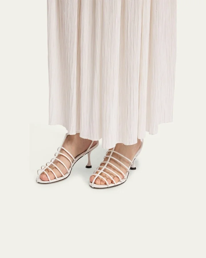 Tee Leather Caged Heeled Sandals - Image 3