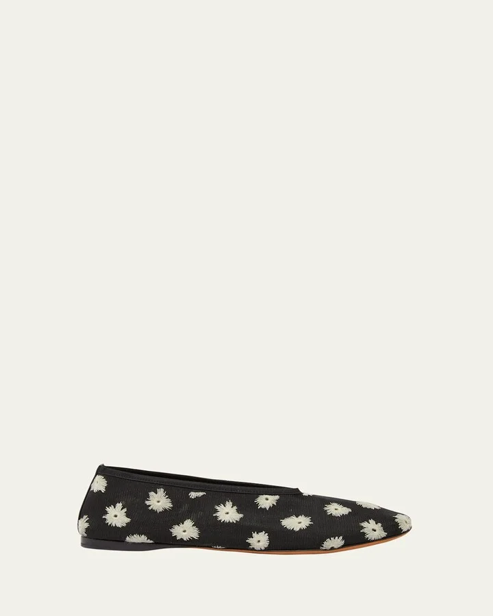 Tee Mesh Embroidered Ballet Flats