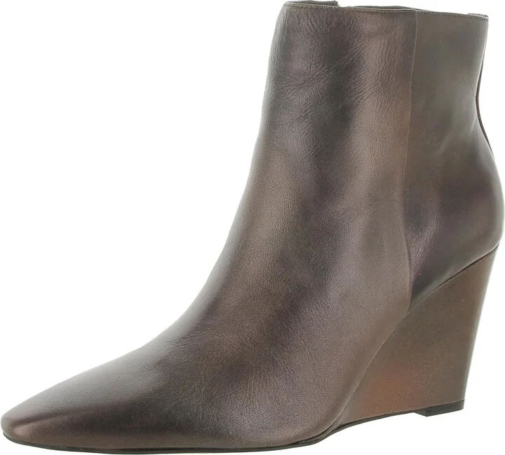 Teeray Womens Leather Pointed Toe Wedge Boots