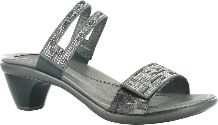 Temper Slide Sandal In Metallic Onyx Leather/gray/black Multi Rivets