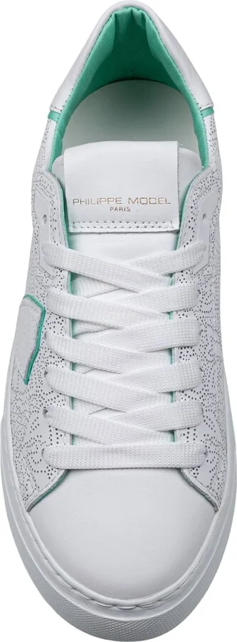 Temple Perforated Leather Sneakers Color White And Green - Image 2