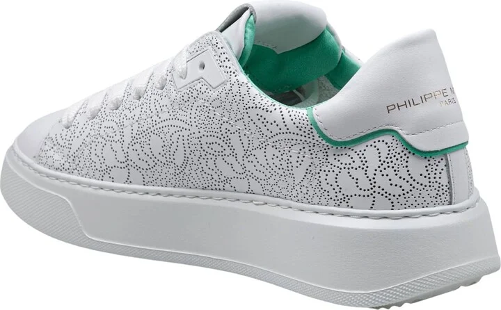 Temple Perforated Leather Sneakers Color White And Green - Image 3
