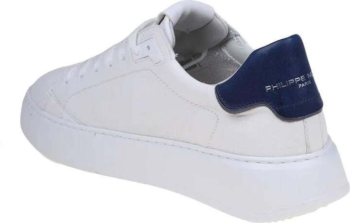 Temple Sneakers In White/blue Leather - Image 3