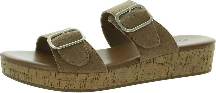 Temppestt Womens Open Toe Double Buckl Slide Sandals