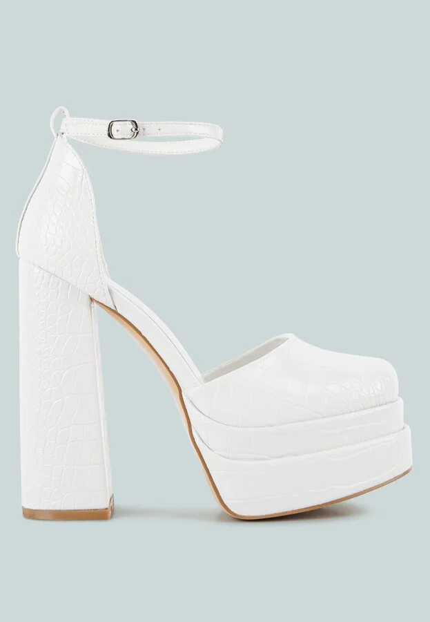 Tempt Me Croc Textured High Heeled Block Sandals