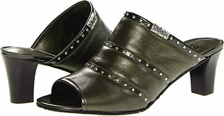 Teri Pewter Peep Toe Leather Heeled Sandal