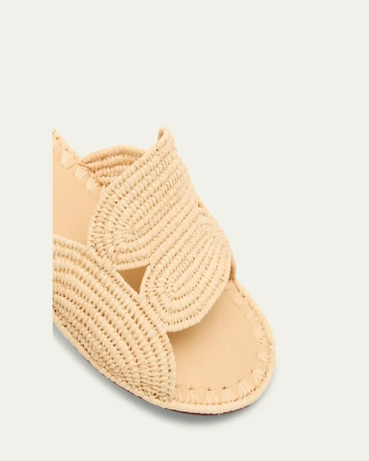 Terre Raffia Flat Slide Sandals - Image 7