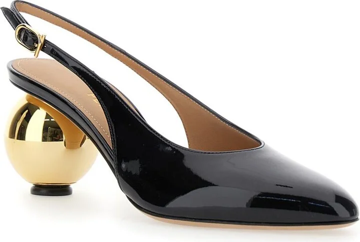 'Tessie' Black Slingback Pumps With Spherical Heel In Patent Leather Woman - Image 2