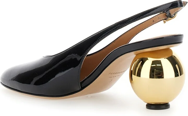 'tessie' Black Slingback Pumps With Spherical Heel In Patent Leather Woman - Image 3