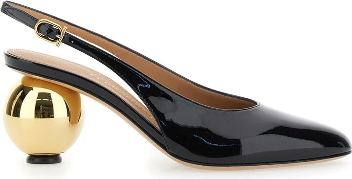 'tessie' Black Slingback Pumps With Spherical Heel In Patent Leather Woman