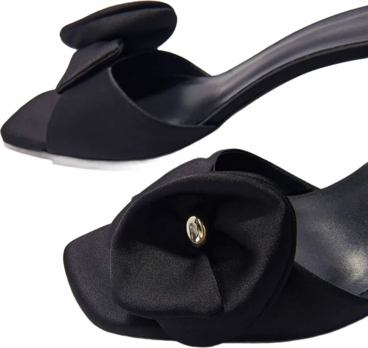 Textile mules with satin flower - Image 4