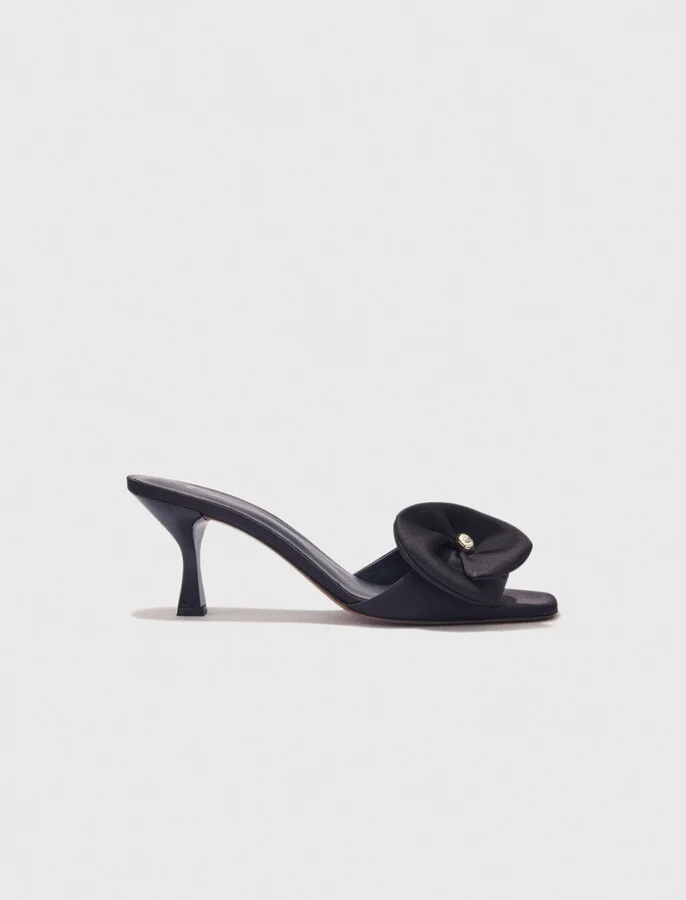 Textile mules with satin flower