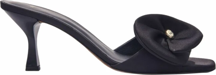Textile mules with satin flower
