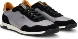 Textured-fabric lace-up trainers with suede trims- Dark Grey Men's Sneakers size 9