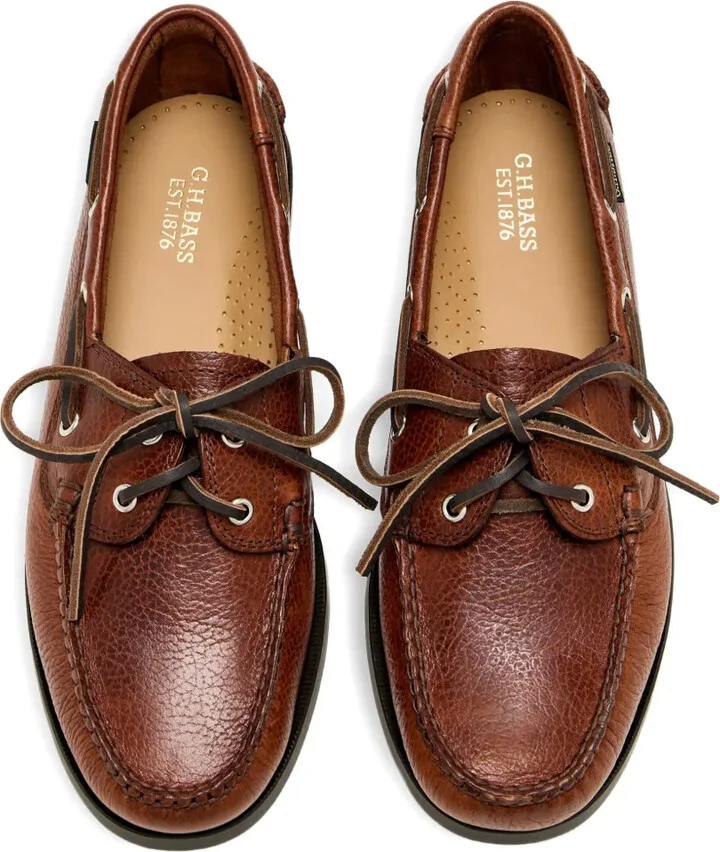 Textured Leather Lace-Up Boat Shoes - Image 3
