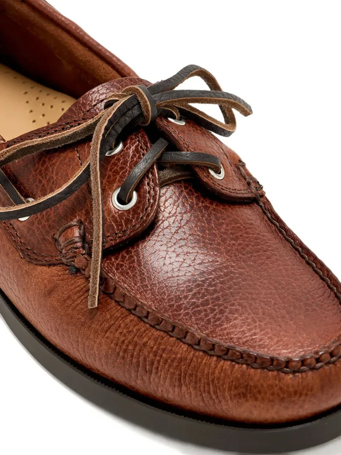 Textured Leather Lace-Up Boat Shoes - Image 4