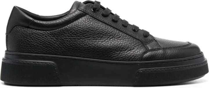Textured Leather Trainers With Classic Lace-Up Closure