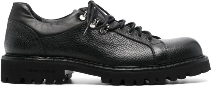 Textured Leather Trainers With Rubber Sole