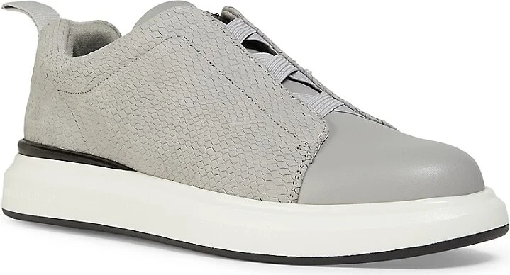 Textured Low-Top Leather Sneakers - Image 2