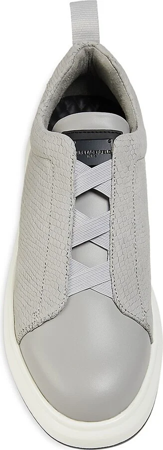 Textured Low-Top Leather Sneakers - Image 5