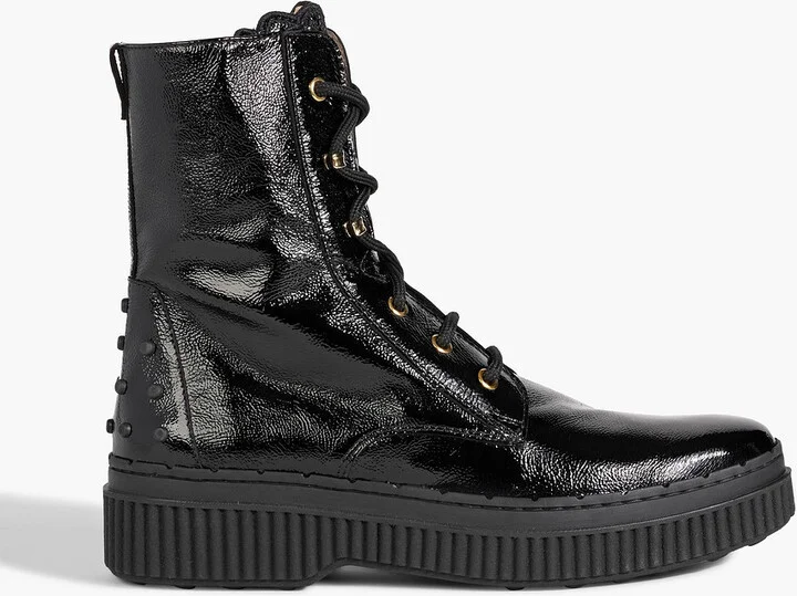 Textured patent-leather combat boots