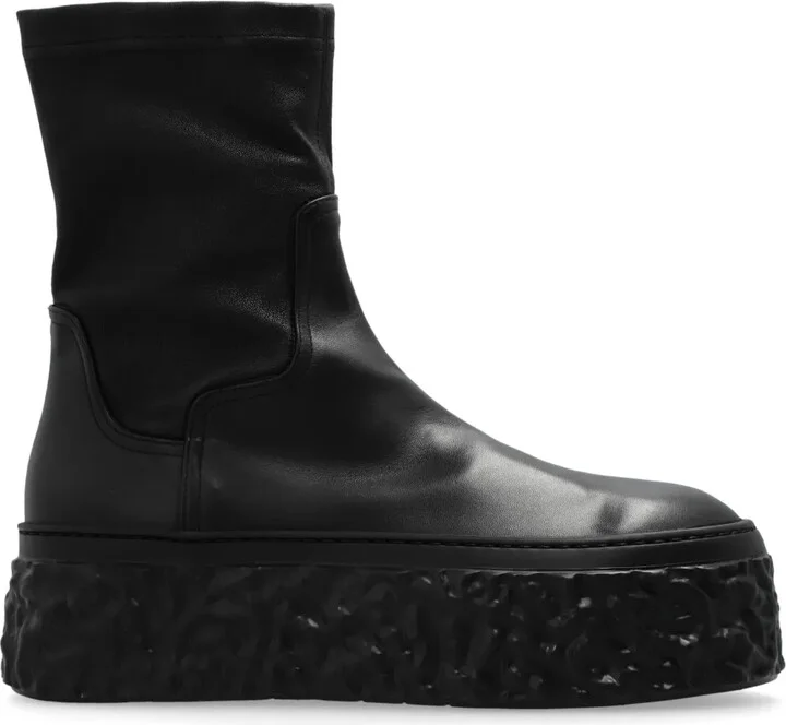Textured-Sole Leather Ankle Boots