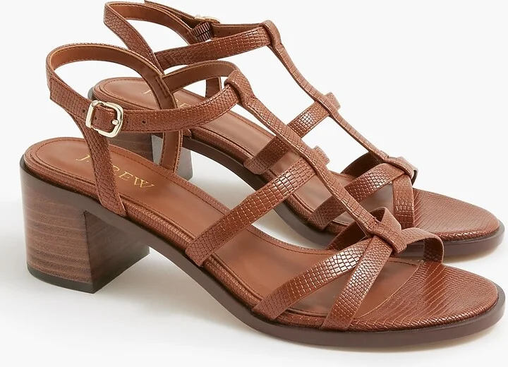 Textured T-strap heeled sandals - Image 2