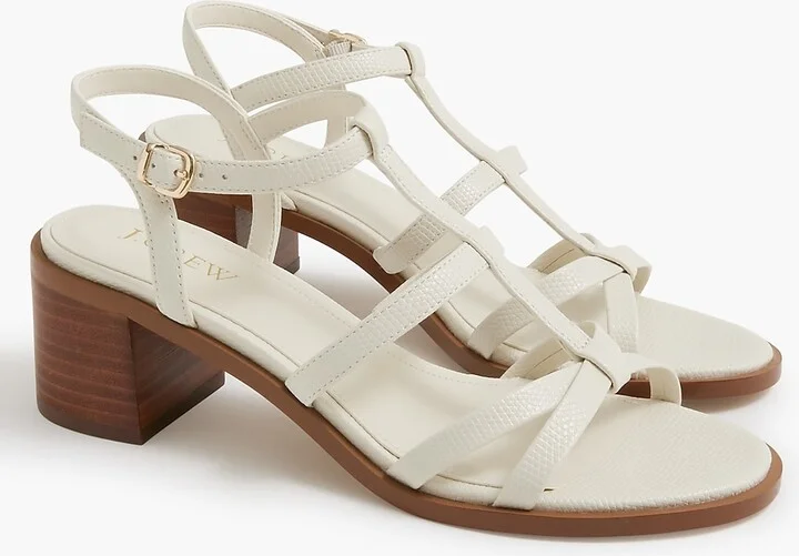 Textured T-strap heeled sandals