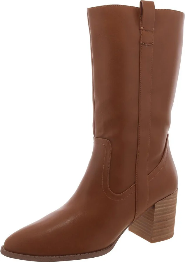 Tezza Womens Faux Leather Zipper Mid-Calf Boots