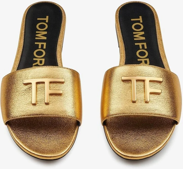 TF Logo Slides in Metallic Nappa Leather - Image 3