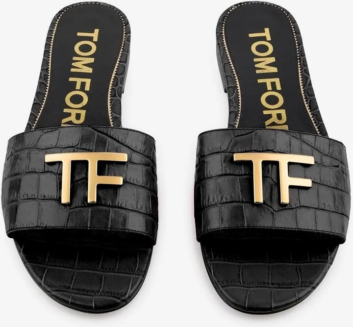 TF Slides in Croc Embossed Leather - Image 2