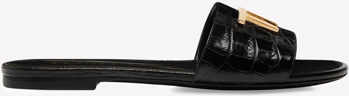 TF Slides in Croc Embossed Leather