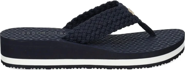 TH-monogram crochet-wedge flip-flops
