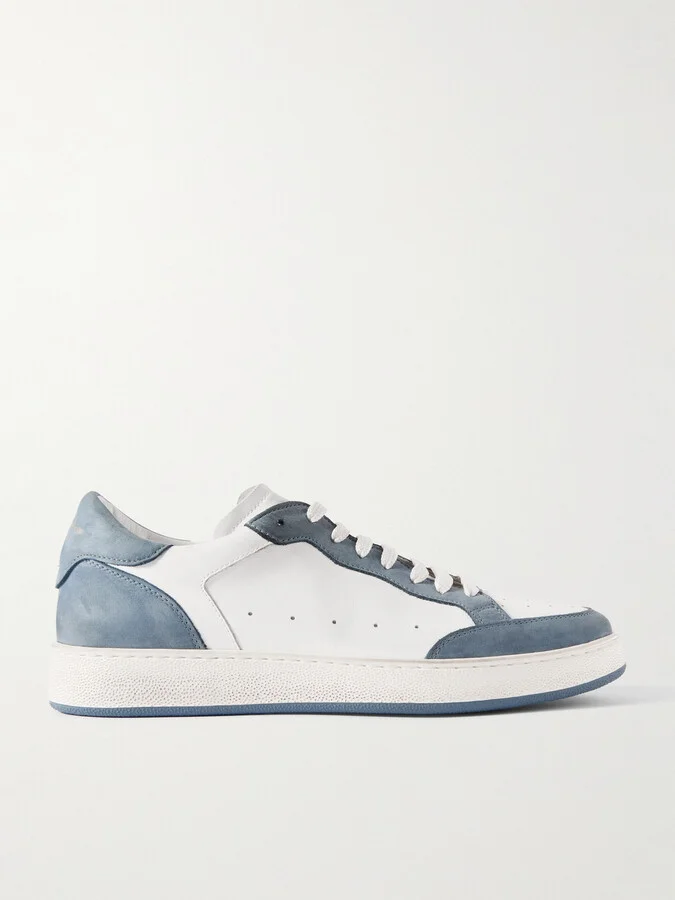 The Answer 001 Distressed Suede-Trimmed Leather Sneakers