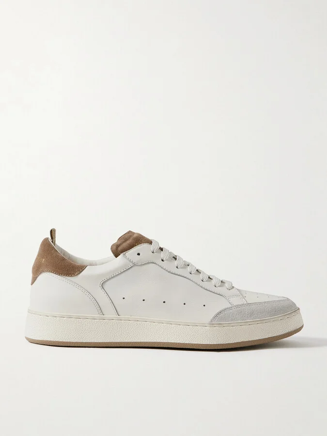 The Answer 001 Distressed Suede-Trimmed Leather Sneakers