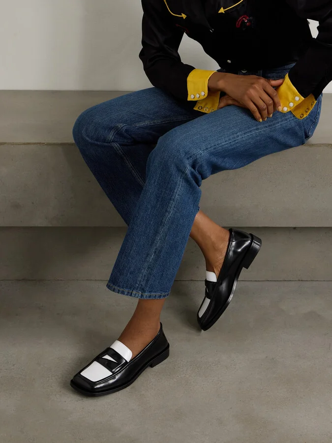 The Attico - Amanda Logo-debossed Two-tone Leather Loafers - Black - Image 2