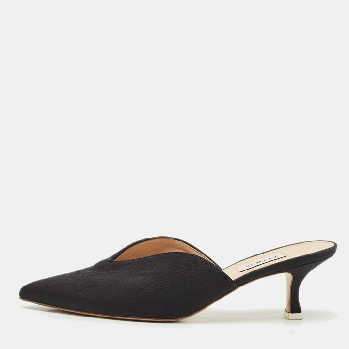 The Attico Black Canvas Venus Pointed Toe Mules Size 40