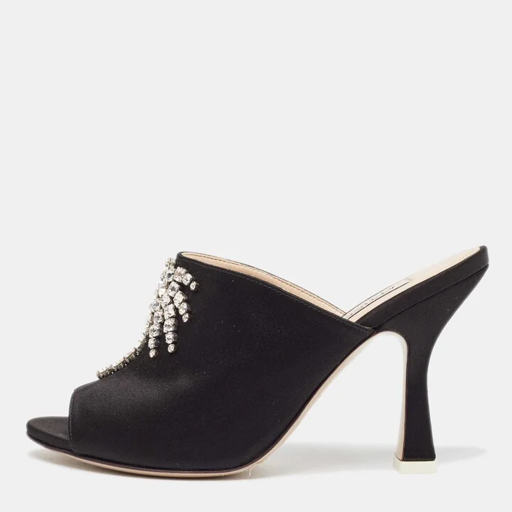 The Attico Black Satin Crystal Embellished Pamela Mules Size 38