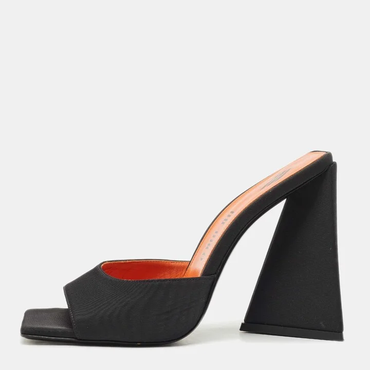 The Attico Black Satin Devon Block Heel Slide Sandals Size 39