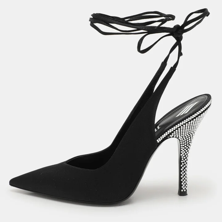 The Attico Black Satin Venus Ankle Wrap Pumps Size 41