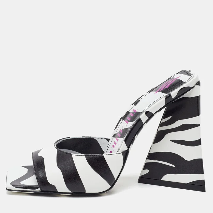 The Attico Black/White Zebra Print Leather Devon Open Toe Sandals Size 36
